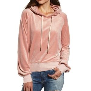 Pam & Gela Velvet Blush Pink Hoodie Sweatshirt Balloon Sleeves Petite
